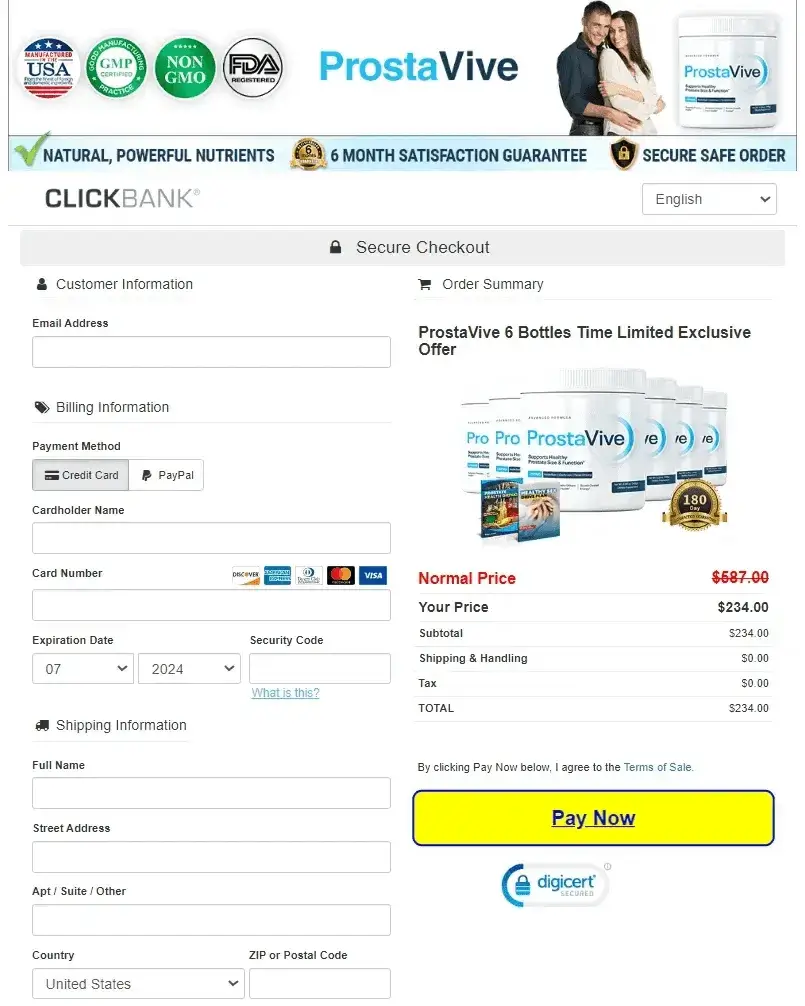 100% Secure Checkout - ProstaVive ClickBank Payment Gateway